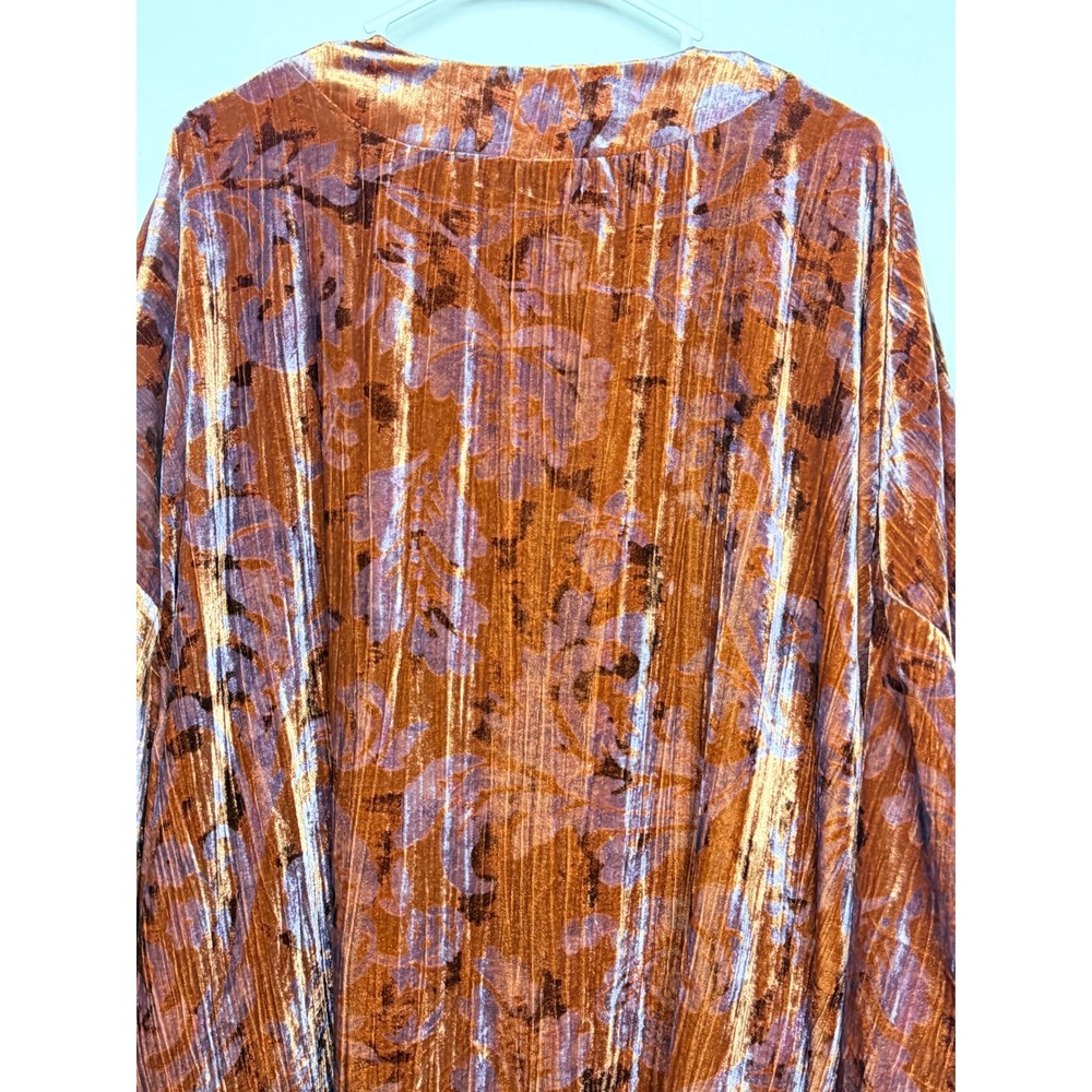 Anthropologie Velvet Kimono Cardigan XL Orange Purple Floral Open Boho Oversized - Picture 12 of 16